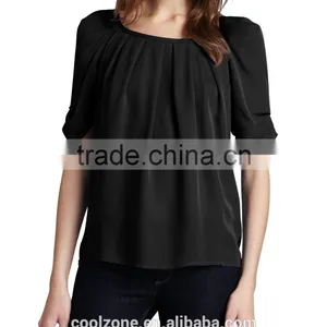 Latest Pleated Neck Puffed Shoulders Silk Blouse Elegant Silk Blouses Models thumbnail-6