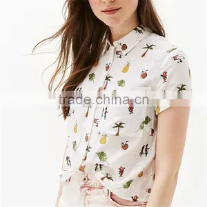 2017 High Quality Ladies Animal Print Cropped t Shirts With Back Knot thumbnail-3