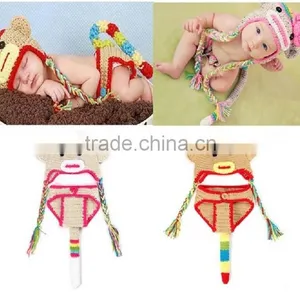 Knitted Animal Hats Soft and Colourful Yarns Handmade Baby Clothing Newborn Crochet Knit Beanie Hat Set thumbnail-2