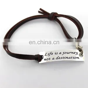 High Quality Stainless Steel Jewelry Fashion Bracelet Customerized Engrave Messages Leather Bracelet thumbnail-6