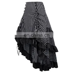 Belle Poque Striped Gathered Steampunk Vintage Gothic Style Black High-Low Skirt BP000345-2 thumbnail-3