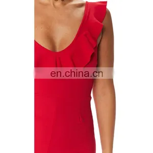 Custom Red Frill Culotte Jumpsuit Women's Fashion Casual Wear thumbnail-4