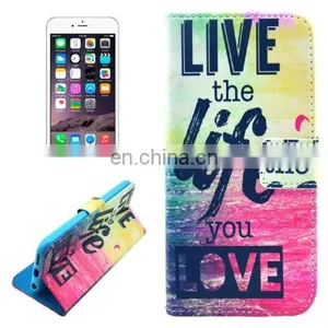 New Design Live the Life You Love Pattern Leather Case With Holder & Card Slots & Money Pocket for IPhone 6 thumbnail-1