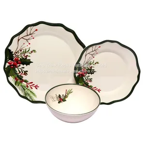 Competitive Price 12pcs Flower Shape Dinnerware Plastic Plates Asian Japanese Korean Dinner Set With Flower Print thumbnail-1