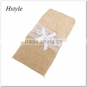 Hessian Burlap Lace Bags Wedding Cutlery Holder Pouch Table Decoration SPT128 thumbnail-5