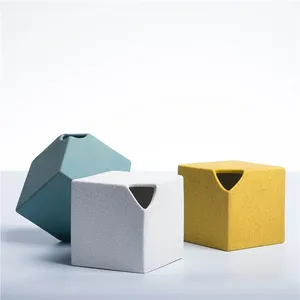 Modern Abstract Jingdezhen Cube Frosted Yellow Blue Green White Ceramic Vase Decoration thumbnail-3