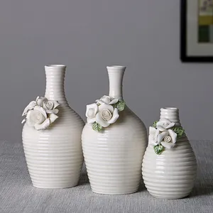 Modern Simple White Hand-Carved Flower Ceramic Vase For Wedding Gift Living Room Decor thumbnail-1