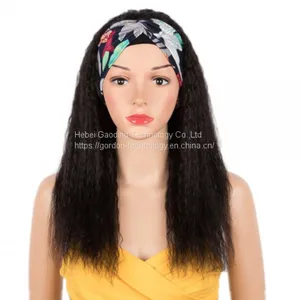 Natrual Color Kinky Straight Headwrap Human Hair Wig thumbnail-2