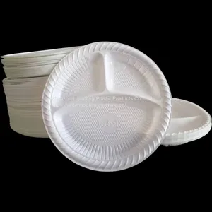 Wholesales 10 Inch 3-Compostable Round PP Plastic Plates Disposable Dinner White Party Dish thumbnail-2