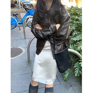2025 Spring New European and American Style Simple Imitation Leather Fashion Pilot Jacket thumbnail-5