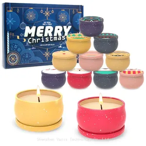 Wholesale Christmas Aromatherapy Candles Indoor Long-lasting Handmade DIY Gift Tin Can Twelve Piece Set Gift Box thumbnail-5