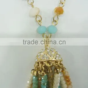 FASHION MULTI COLOR GLASS BEADED TASSEL NECKLACE thumbnail-3