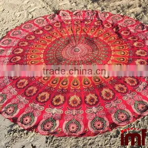 Roundie Boho Beach Red Mandala Blanket thumbnail-1