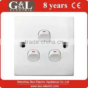 3 Gang 1 Way Wall Switch Three Gang Two Way Switch 10 Amp Hot Sale British Standard thumbnail-1