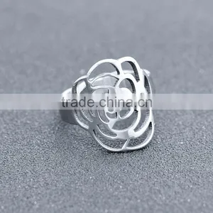 2016 Elegant Hollow Camellia Stainless Steel Fashion Ring thumbnail-2