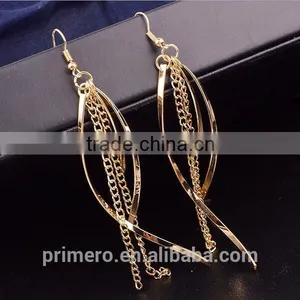 Simple Long Chain Tassel Dangle Earrings Fashion Gold Plated Designs For Women thumbnail-5