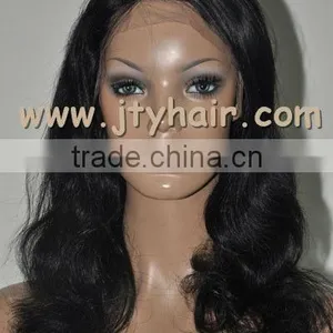 High Quality Fashional 18" #1 Jet Black Loose Wave, Soft & Beauty Peruvian Hair Lace Front Wig thumbnail-1
