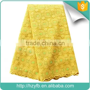 Latest Korean Lace Fabric / Yellow Pink African French Net Lace With Stones / Lace Fabric African Tulle High Quality for Wedding thumbnail-1