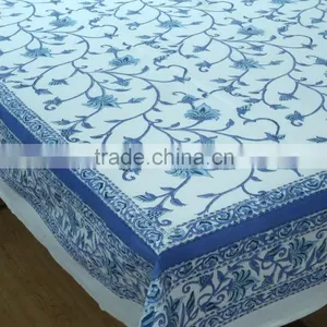 Flower Bale Indian Hand Block Printed Cotton Tablecloth thumbnail-1