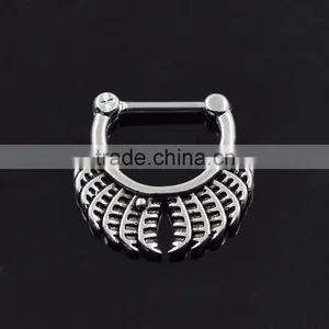 Septum Clicker Black Feather Wings Stainless Steel Nose Ring thumbnail-1