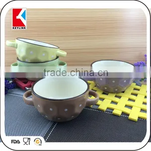 Ball Shape Dot Design With Handle Ceramic Salad Bowl,ceramic Soup Bowl Wholesale,ceramic Bowl thumbnail-1