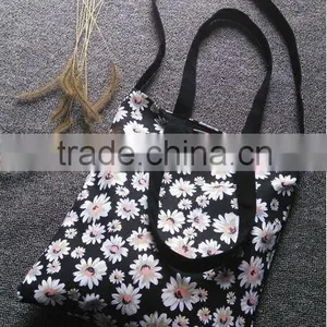 Flower Improved Black Canvas Hand Bag thumbnail-1
