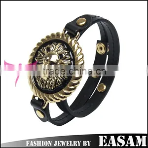 Gold/Black Lion Head Leather Button Bracelet thumbnail-1