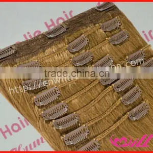 Fashion Lt Brown Full Head Clips Hair Extension Remy Virgin Hair For Women thumbnail-1