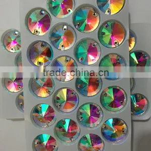 Nice Small Box Packing 14mm Revoli Round Shape Crystal AB Sew on Crystal Stone With Hole for Designing Clothing thumbnail-2