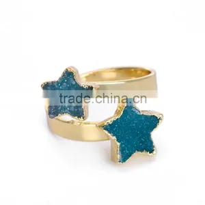 50pcs Green Druzy Ring Raw Stone Ring Double Stone Ring Mineral Ring Gold Adjustable Ring thumbnail-1