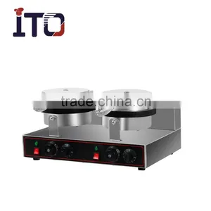 ITO-WM02 220V Table Counter Top Dual Round Head Stainless Steel Automatic Electric Commercial Waffle Baker for Sale thumbnail-2