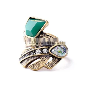 Punk Style Ring Designs Antique Gold Plated Crystal Cluster Leaf Irregular Finger Rings For Women thumbnail-5