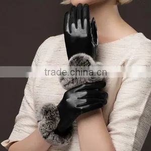 2016 Fashionable Woman Leather Gloves Beautiful Fur Woman Leather Gloves thumbnail-4