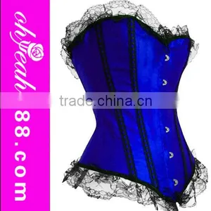 New Fashion Blue Embroidered Zipper Corset Plus Sized Corset thumbnail-1