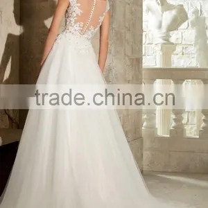 2016 White Elegant Crochet Sleeveless Lace Wedding Dress for Bridal thumbnail-3