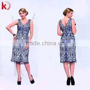 Sleeveless Knee-length V-neck Blue Lace Dresses thumbnail-1
