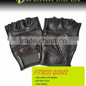 ALL LEATHER WITH BACK FABRIC BODYBUILDING FITNESS GLOVES, WORKOUT GLOVES, LEATHER GLOVES thumbnail-1