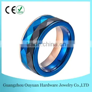 Men's Blue 316L Stainless Steel Ring, Blue Faceted Tungsten Ring, Black Faceted Tungsten Ring thumbnail-1
