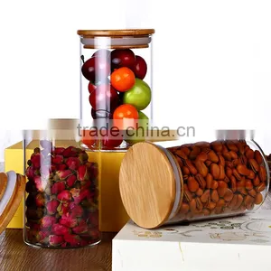 Wholesale Heat Borosilicate Kitchen Glass Jars With Wooden Lid QM3370 thumbnail-1