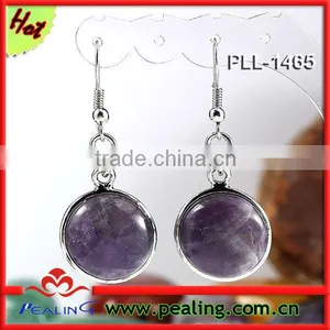 Charm Amethyst Crystal Stone Round Dangle Hook Stud Earring Women Eardrop Jewelry thumbnail-1