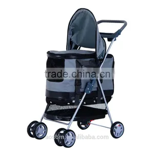 Pawhut Gray 4 Wheels Pet Stroller Awning Trolley Pushchair Carrier Dog Cat Foldable Buggy thumbnail-3