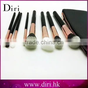Black Leather Professional Synthetic Hair Makeup Brush Set 8pcs thumbnail-2