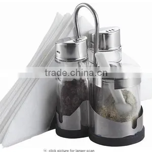 New 3 Pcs Salt And Pepper Stainless Steel Condiment Set With Tissue Holder thumbnail-2