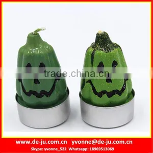 Green Pumpkin Shaped Black Strip Printing On The Candle thumbnail-1