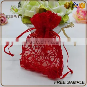 Wedding Favor Indian Red Wired Mesh Organza Bags thumbnail-1