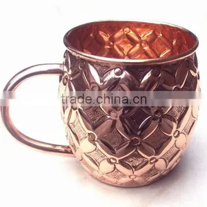 BPA FREE 100% COPPERTISAN MOSCOW MULE MUG, NEW ARRIVAL EMBOSSED BARREL SHAPE PURE COPPER MOSCOW MULE MUG thumbnail-4