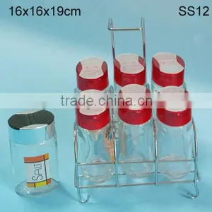 Upmarket Glass Spice Jar Set With Butterfly Plastic Hole Lids thumbnail-1