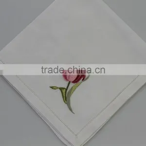 Luxurious 100% Cotton Embroidered Table Napkins With Hemstitch, Set of 6, Various Designs thumbnail-2