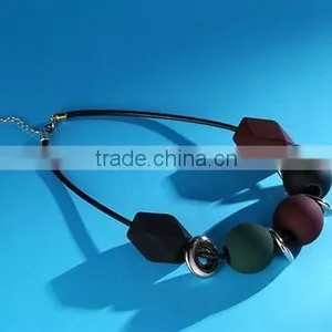 Chunky Matta Beads Leather Choker Necklace Geometric Chunky Forest Beads Silver Space Beads Choker Necklace Geometric Necklace thumbnail-3