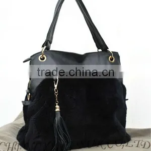 CX-H-50 Genuine Rex Rabbit Fur Women's Handbags With Leather Belt thumbnail-1